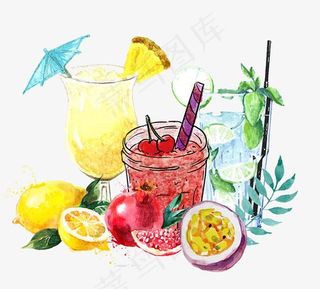 清新水彩夏日酷饮