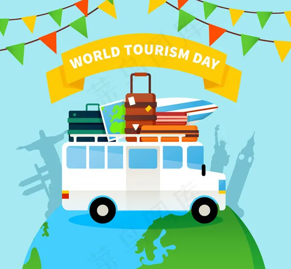 世界旅游日度假车ai矢量模版下载
