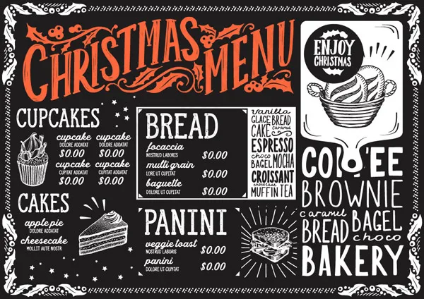 黑板画圣诞菜单eps,ai矢量模版下载