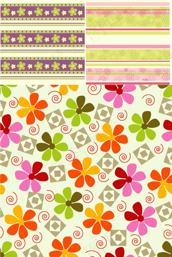 花朵条纹布艺背景,背景元素