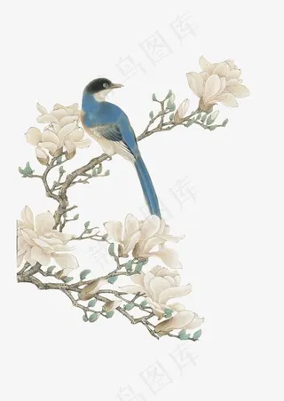 工笔画树枝花鸟