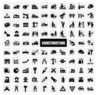 建筑施工剪影图标,免抠元素