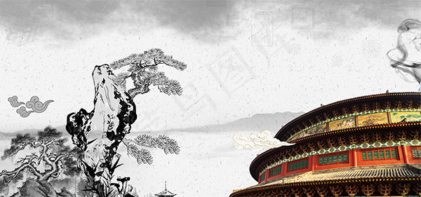 水墨天坛背景psd模版下载