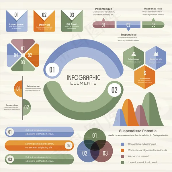 多彩数据信息图表eps,ai矢量模版下载