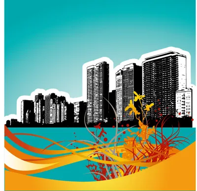 城市建筑与花纹eps,ai矢量模版下载