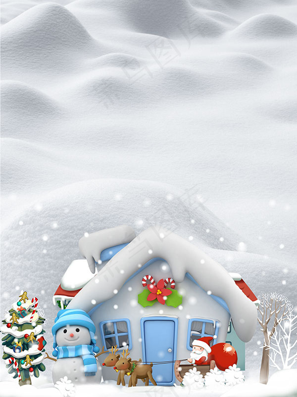 白色圣诞雪屋背景
