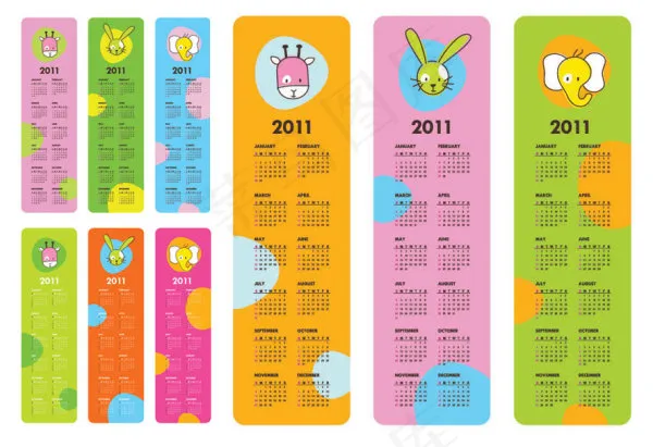 可爱2011年年历eps,ai矢量模版下载