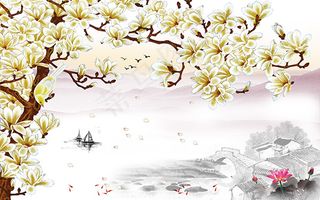 水墨玉兰背景墙
