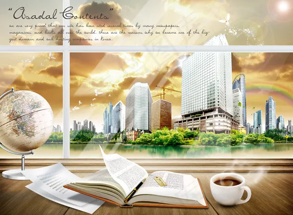 桌面与窗外风景(5000X3685(DPI:300))psd模版下载