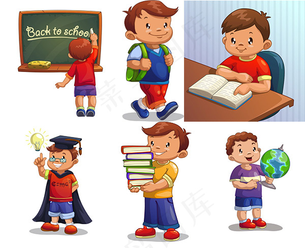 学习的卡通儿童,背景元素
