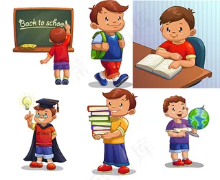 学习的卡通儿童,背景元素