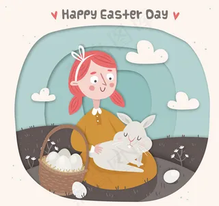 复活节女孩和兔子