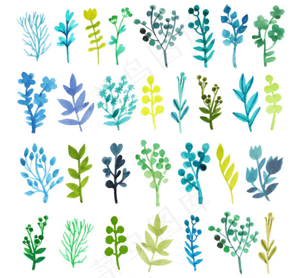 水彩树枝与花朵