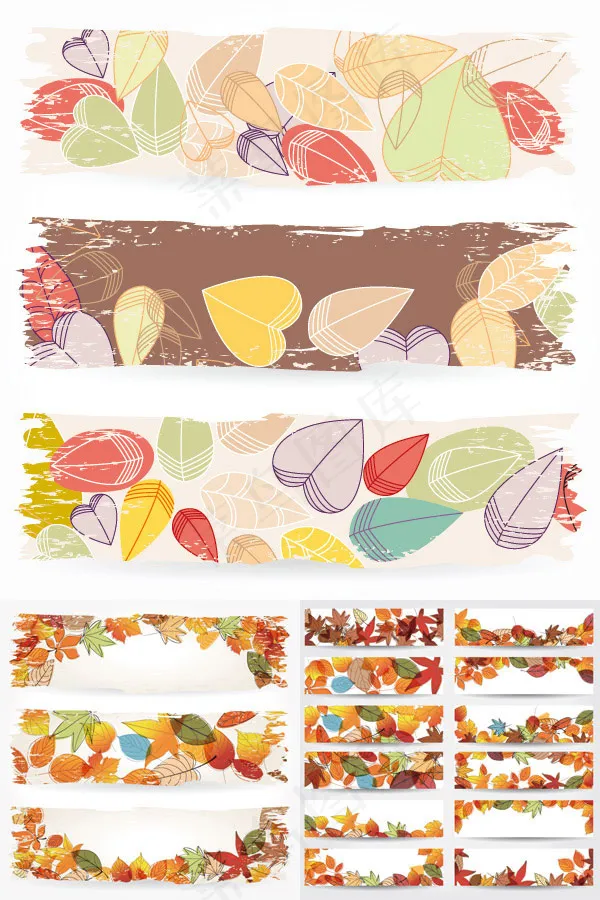 手绘树叶旗帜ai矢量模版下载