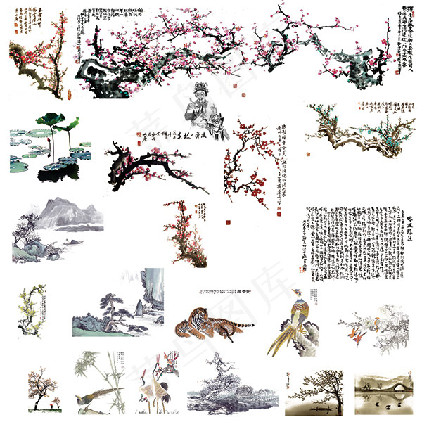 水墨梅花元素(3543X3543(DPI:150))psd模版下载
