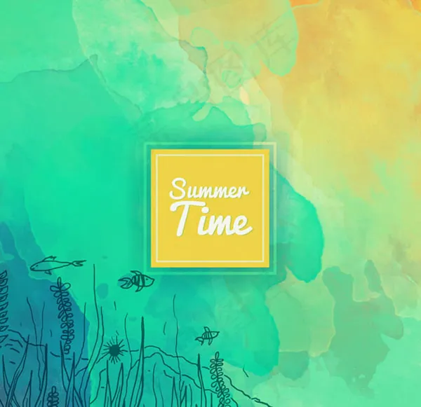 水彩绘夏日海底ai矢量模版下载