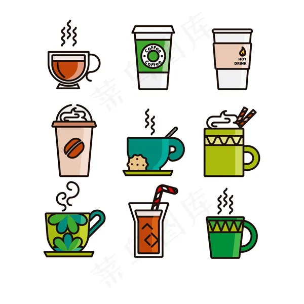 彩色咖啡杯eps,ai矢量模版下载