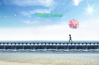 扯气球的小男孩