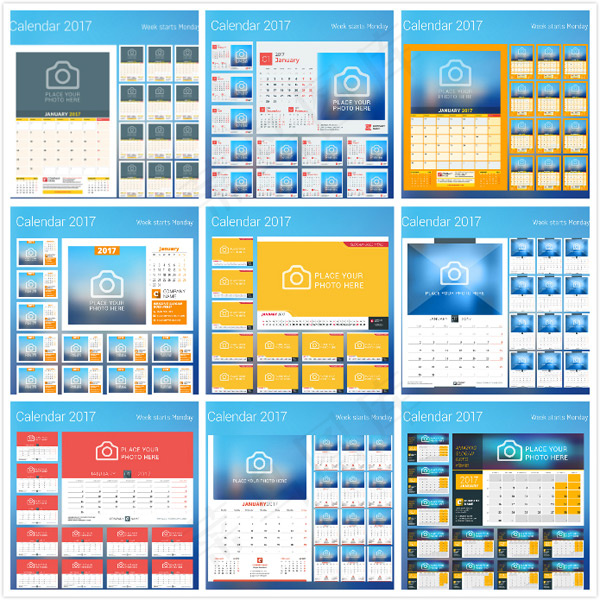 2017年日历模板eps,ai矢量模版下载