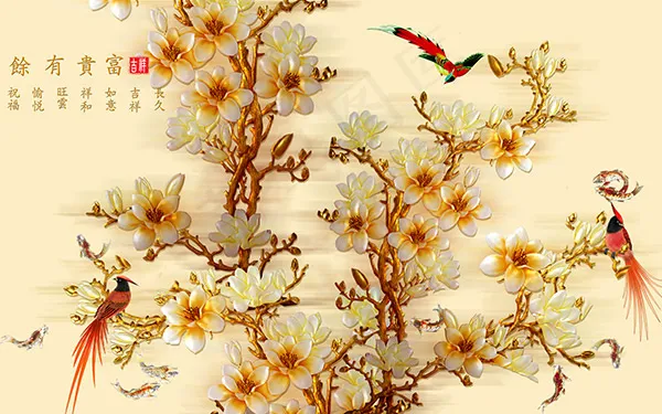 吉祥招凤背景墙(9071X5669(DPI:72))psd模版下载
