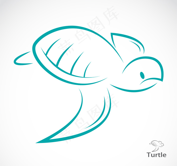 手绘蓝色海龟