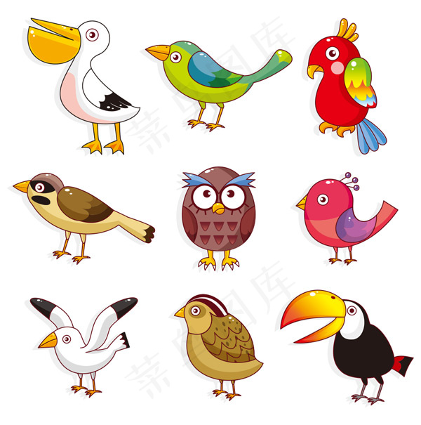 多彩卡通小鸟,背景元素