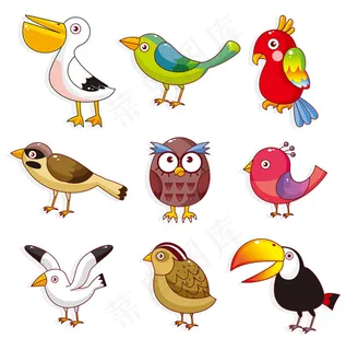 多彩卡通小鸟,背景元素 多彩卡通小鸟,背景元素