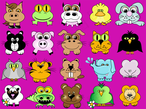 可爱卡通动物,免抠元素,背景元素