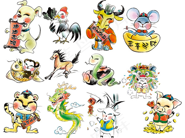 十二生肖插画psd模版下载