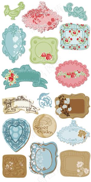 彩色复古标签,免抠元素,背景元素