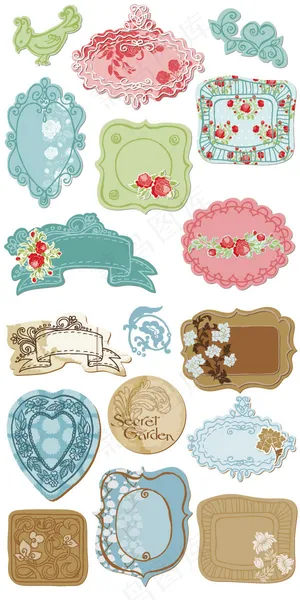 彩色复古标签,免抠元素,背景元素