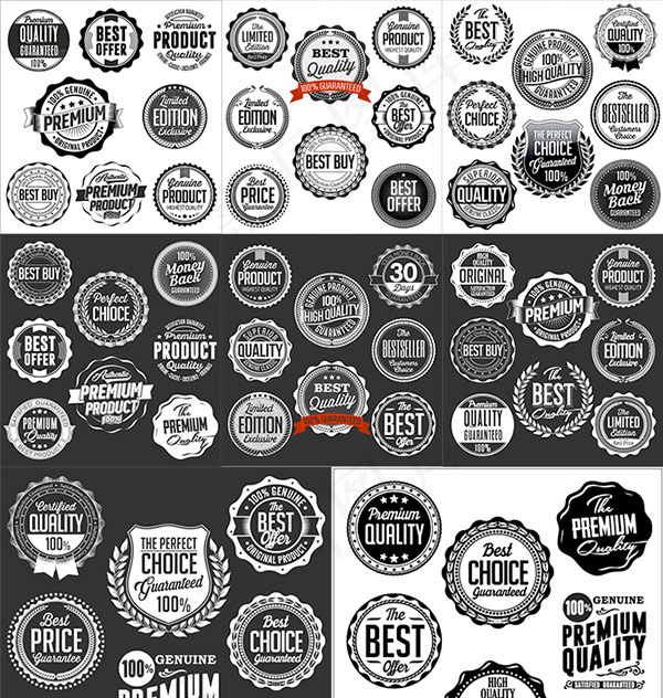 黑白圆形标签,免抠元素