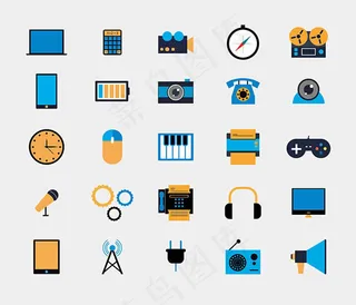 扁平多媒体图标,免抠元素