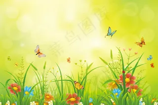 鲜花和飞舞的蝴蝶