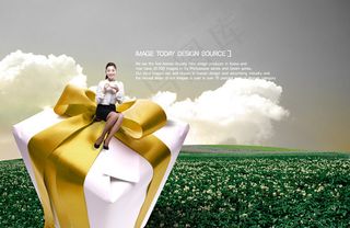 坐礼物上的美女