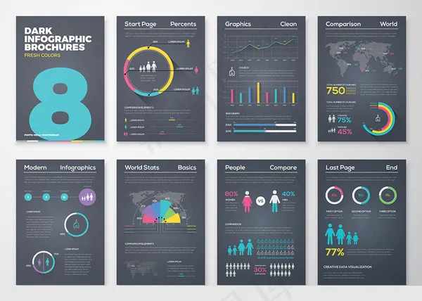 黑色ppt信息图表eps,ai矢量模版下载