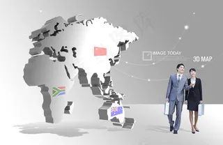 地图与商务人物,背景元素