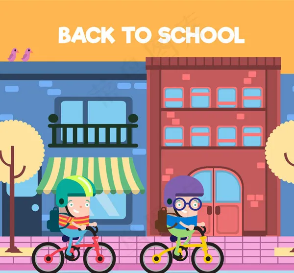 骑单车上学的男孩ai矢量模版下载