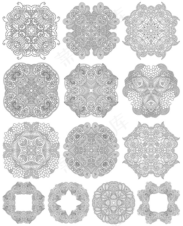 黑白古典花纹(960X960)eps,ai矢量模版下载
