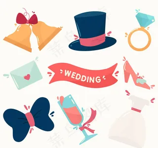 卡通婚礼元素矢量
