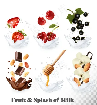 飞溅的牛奶水果