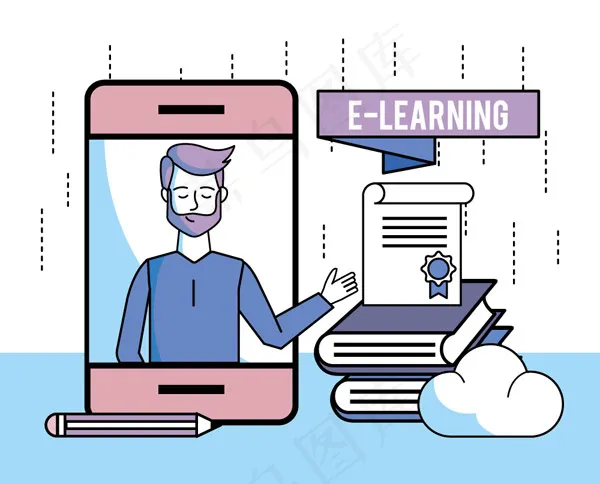 电子学习插画eps,ai矢量模版下载