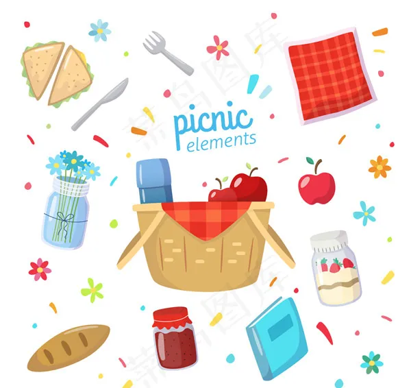 卡通野餐元素ai矢量模版下载