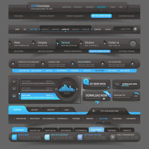 黑色网页导航eps,ai矢量模版下载
