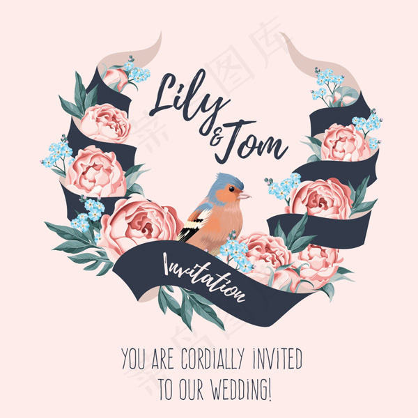 手绘花朵请柬贺卡