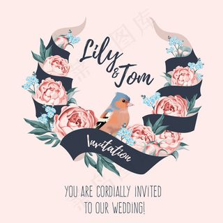 手绘花朵请柬贺卡