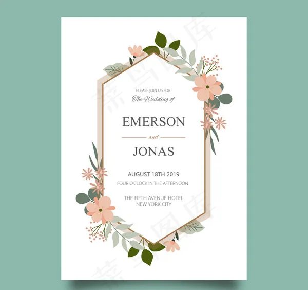 花卉婚礼邀请卡片ai矢量模版下载