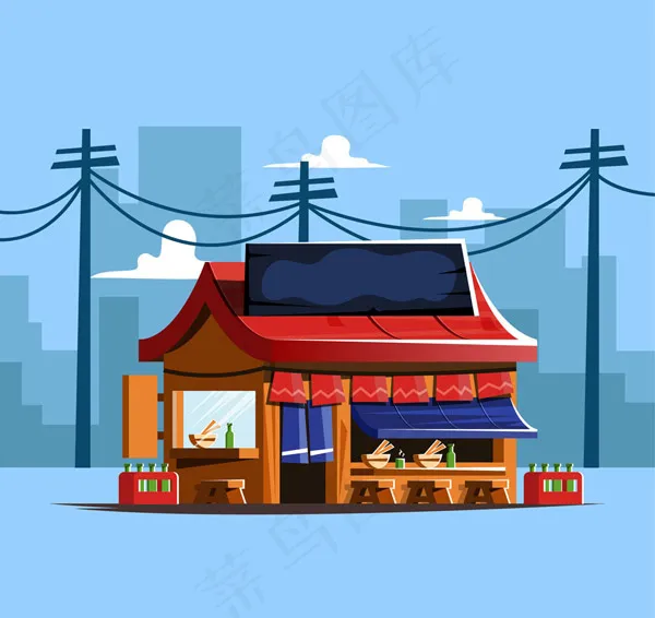 卡通街边拉面馆ai矢量模版下载