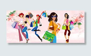 购物女孩卡通画,背景元素