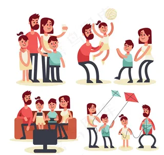 彩色家庭活动场景